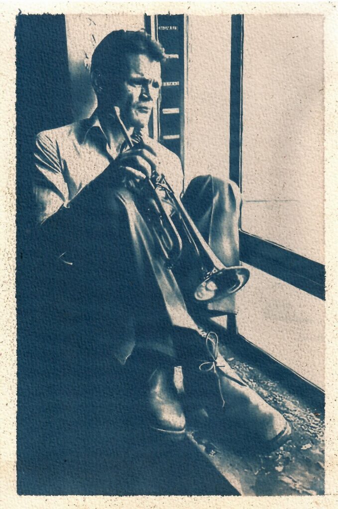 Blue cyanotype portrait print by Serbian artist Shone