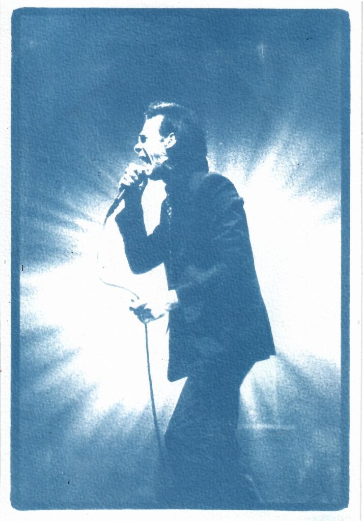 Handmade cyanotype print of a singer by Ghost Notes Art